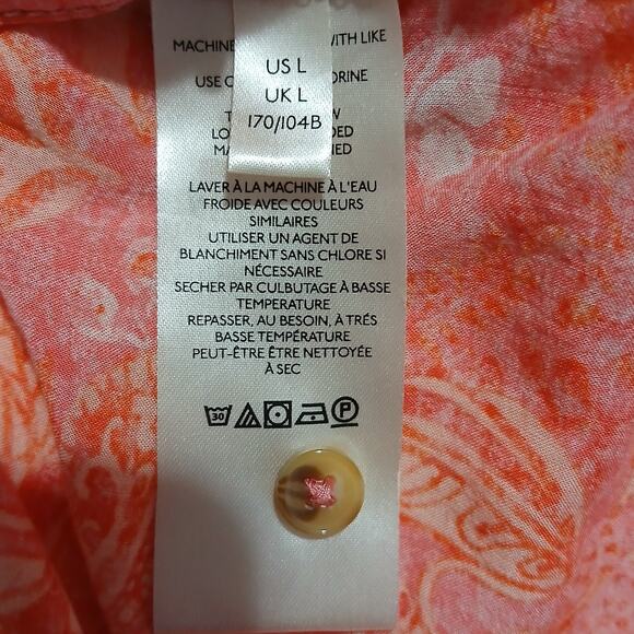 PILCRO Anthropologie Women's Large Tangerine Tropical Button-Up Blouse oversized - Picture 11 of 13